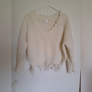 Womens cream boxy vneck sweater size s